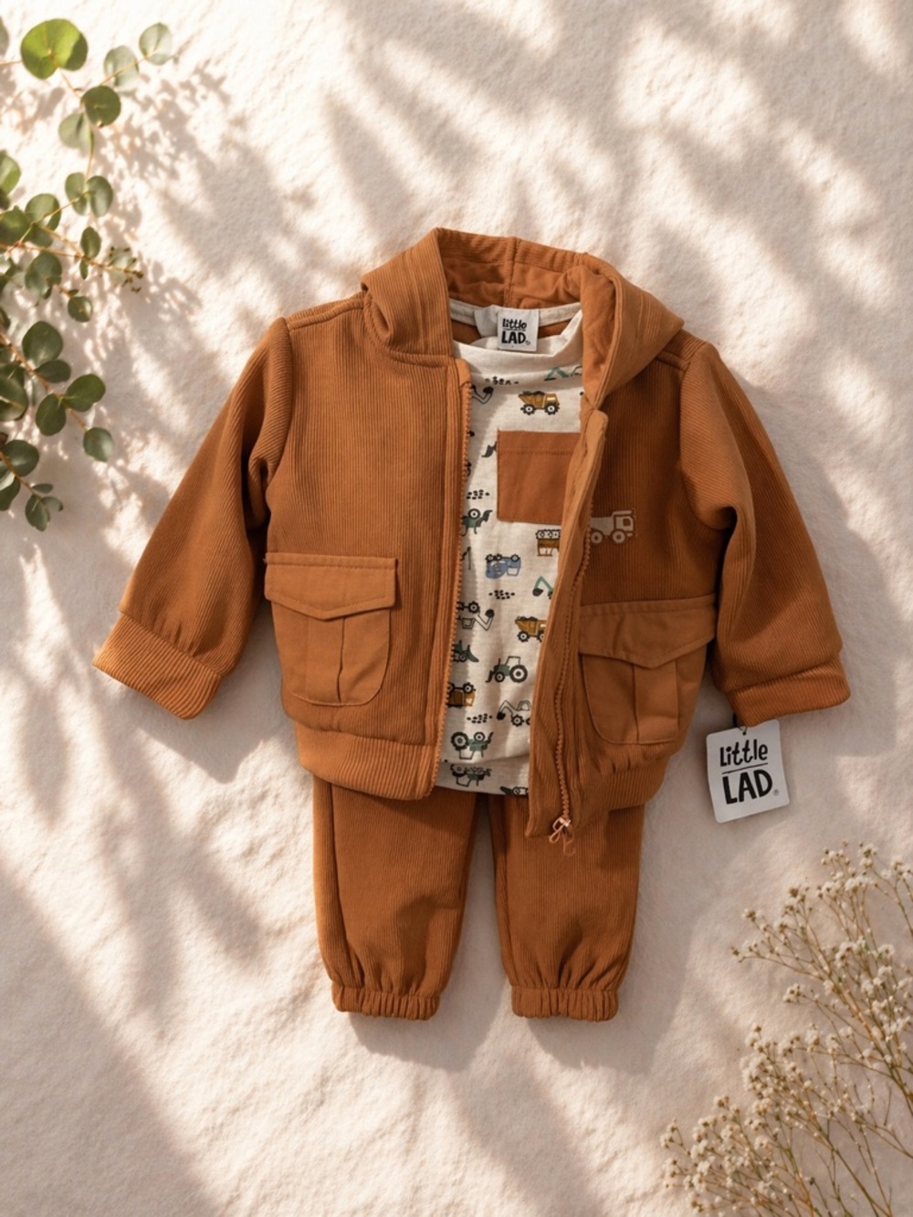 Little LAD Kids' Corduroy Matching Set in Warm Brown